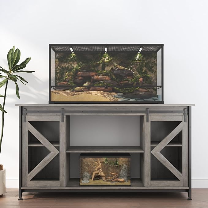 55-75 Gallon Aquarium Stand Heavy Duty Steel Frame, Fish Tank Cabinet with Accessories Storage for Reptile Terrarium & Turtle Tank - 1000lbs Capacity (Grey)