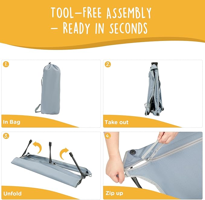 Daisy Cot, Large Foldable Elevated Dog Bed, Portable Raised Outdoor Folding Dog Cot, Cooling, Chew Proof, Waterproof, Heavy Duty Up to 160 lbs for Camping/Home, Grey, 43"x 27"x7"