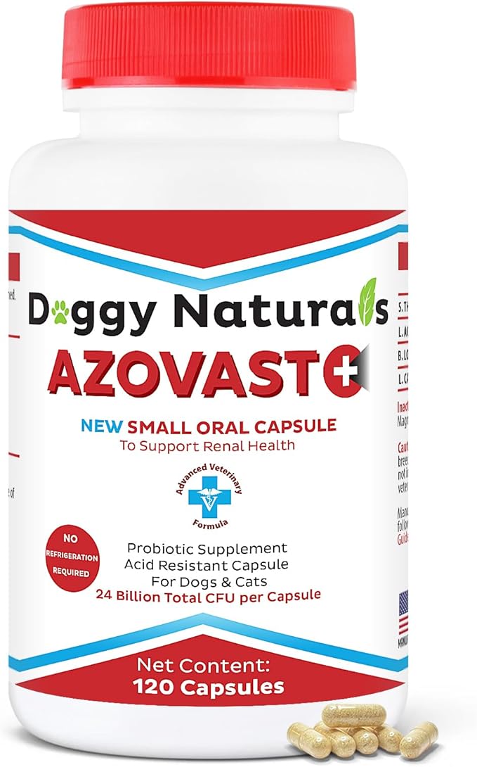 Azovast Plus Kidney Health Supplement for Dogs & Cats, 120ct - NO Refrigeration Required - Help Support Kidney Function & Manage Renal Toxins - Renal Care Supplement Capsule(U.S.A) (120 Caps)