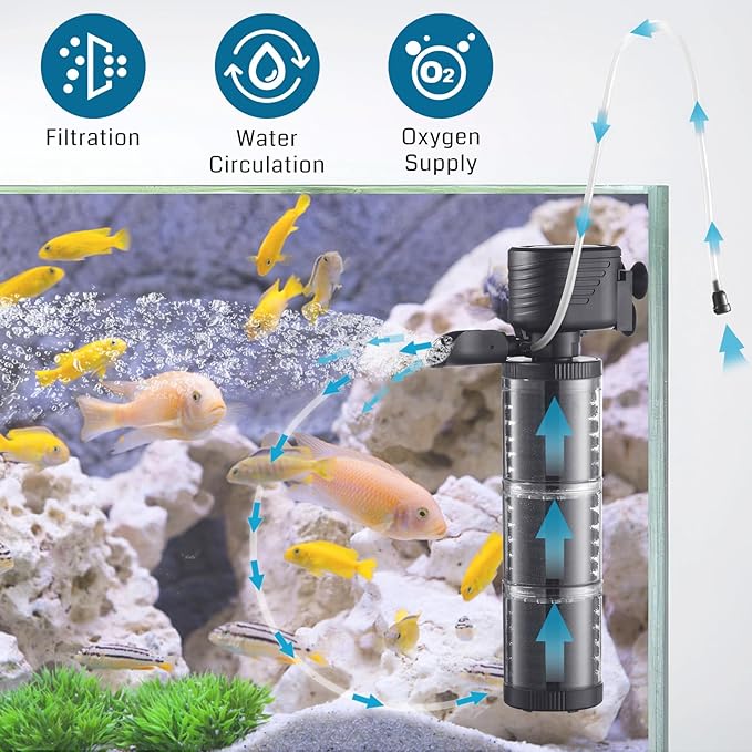 SainSmart XpertMatic Aquarium Filter for 70-120 Gallon Tank, Internal Fish Tank Filter with Water Pump, 475 GPH 3 Stages Biochemical Sponge Filter for Large Tank, Pond, Wavemaker, Air Supply