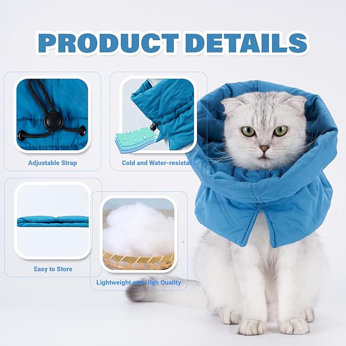 Cat Recovery Collar, Soft Adjustable Cone for Cats and Kittens, Lightweight Waterproof Elizabethan Collar for After-Surgery Care, Prevent Licking and Scratching, Neck Protector for Pets（Lake Blue,S）