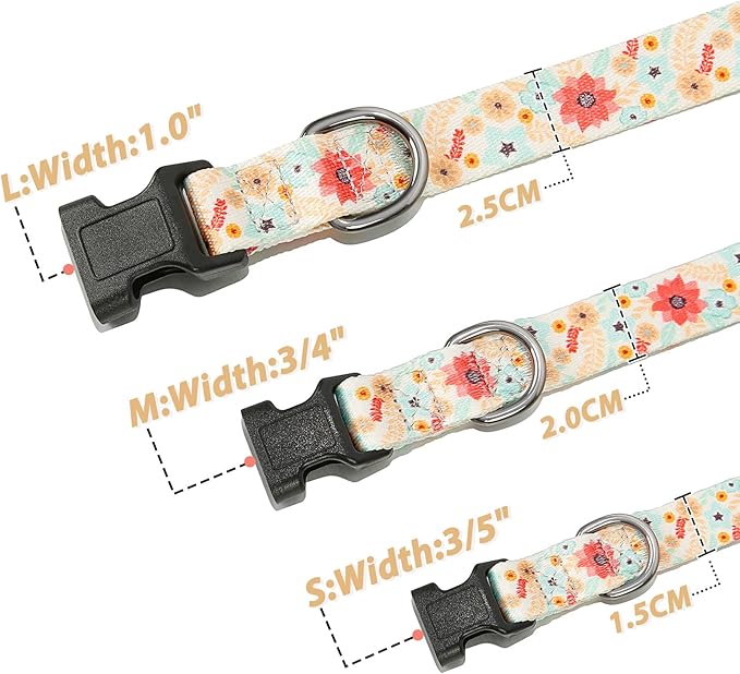 HEELE Dog Collar, Adjustable Soft Dog Collar for Small Medium Large Dogs,Floral Patterned Puppy Collars with Quick Release Buckle Galsang White L Length 15.94''-25.59'