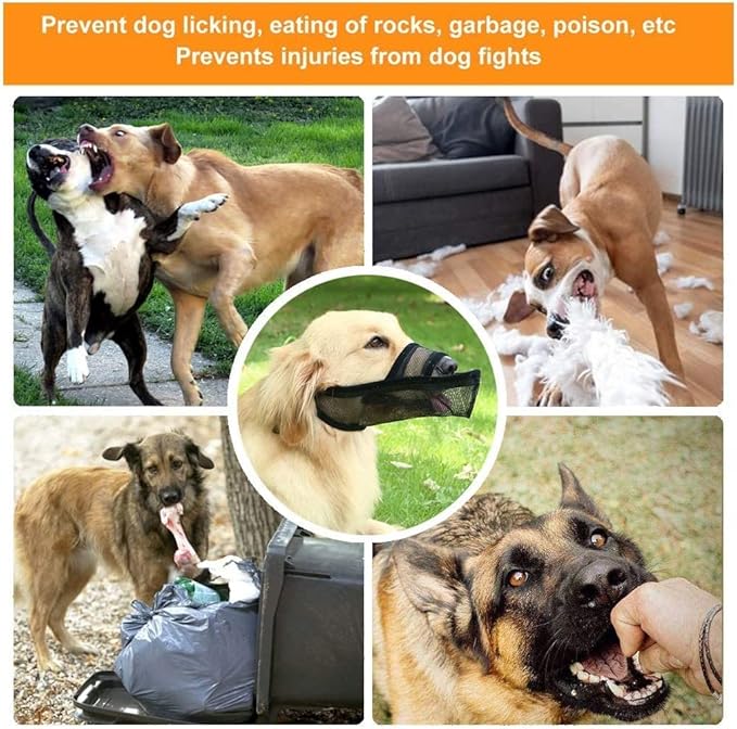 Crazy Felix Nylon Dog Muzzle for Small Medium Large Dogs Poodle Labrador Golden Retriever Doberman, Air Mesh Breathable and Drinkable Pet Muzzle for Anti-Biting Chewing Scavenging(Black,L)