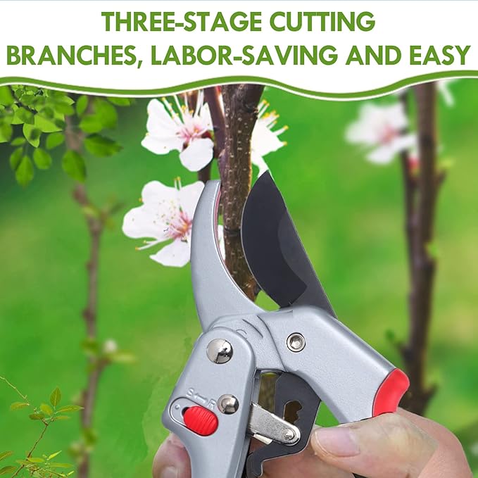 Garden clippers, premium Germany pruners, Work 3 times easier, professional ratchet pruning shears, cutting rose, flower, hedge, stem, tree, Sharp gardening scissors, Arthritis weak hand snips