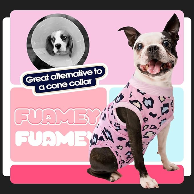 FUAMEY Recovery Suit for Dogs After Surgery,Soft Breathable Dog Bodysuit E-Collar & Cone Alternative Surgical Suit,Male Female Dog Neuter Spay Suits Anti Licking Wounds Onesie Pink Leopard M