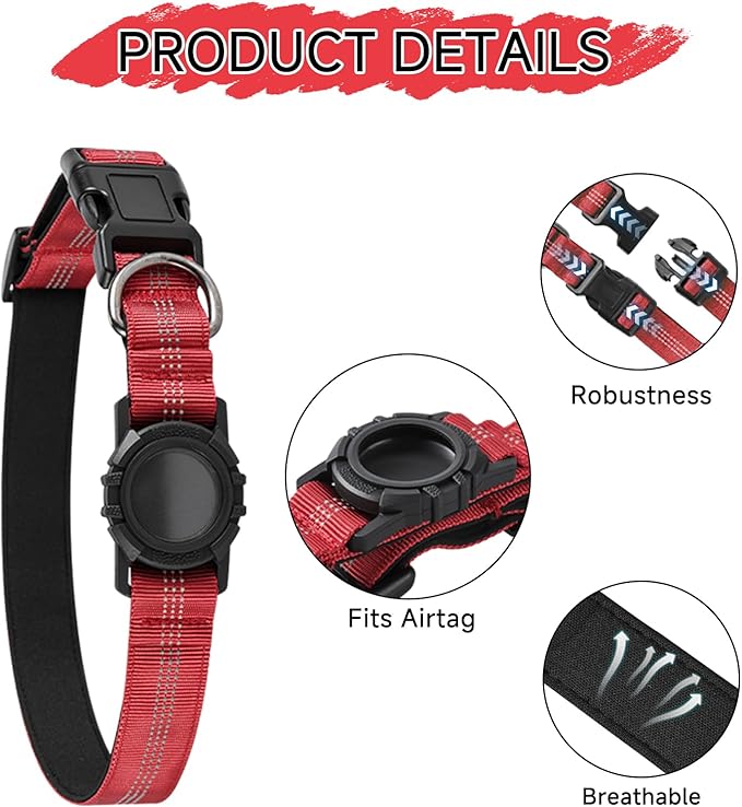 Dog Collar Compatible with Airtag, with Waterproof Cover, Multiple Colors, Multiple Sizes, Breathable Cotton and Linen Material, Suitable for Small, Medium and Large Dogs
