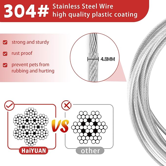Dog Tie Out Cable 10/15/20/25/30FT Dog Run Cable Rosy Pink/Blue/Purple/Silver/Red/Green/YellowTie Out Cable for Large Dogs Heavy Duty for Outside Hold Large Dogs Up to 250LBS