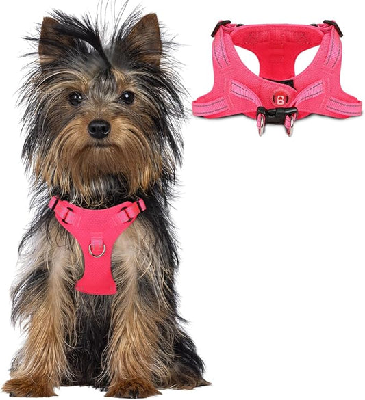 Dog Harness Step in Dog Vest Harness, Reflective Adjustable Puppy No Pull Harness Breathable Soft for Small and Medium Dogs Cats, Pink, XXS