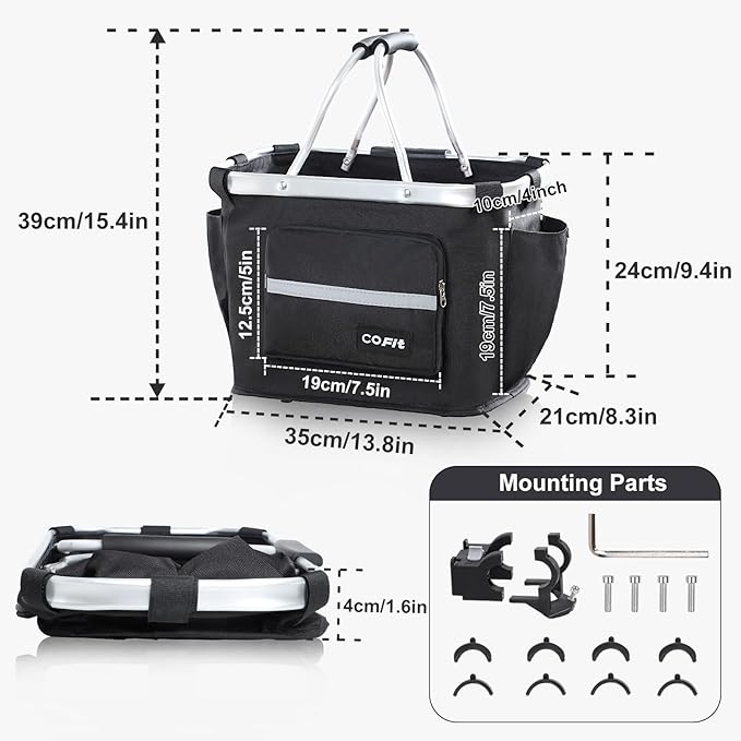 COFIT Detachable Bike Basket, Multi-Purpose Bicycle Handlebar Basket for Pet, Shopping, Commuter, Camping and Outdoor