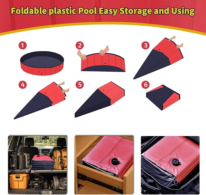 Foldable Dog Pool, 55" x 12" Kiddie Pool with Hard Plastic, Non-Slip Dog Bath Tub for Outdoor Backyard, Collapsible Dog Swimming Pool for Kids Dogs Pets (Red)