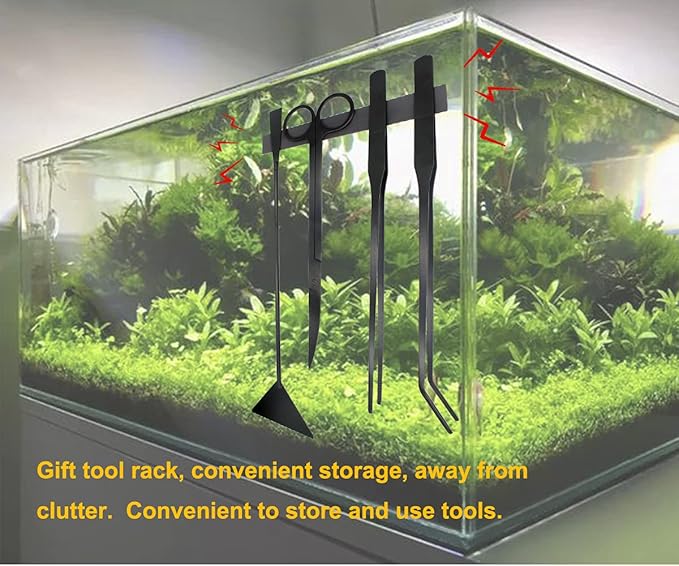 4Pcs Aquascaping Tools Kit, Long Stainless Steel Aquarium Plant Tools with Black Anti-rust Coating, Aquarium Tweezers, Scissors, and Scrapers for Aquascaping Cleaning（Magnetic Tool Holder）
