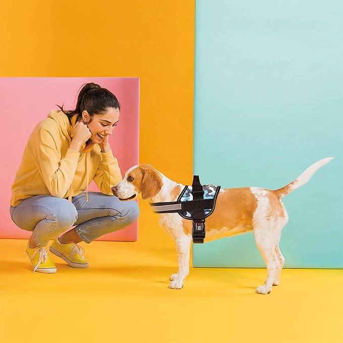 Dogline Dog Harness, Reflective No-Pull Adjustable Vest with Handle for Walking, Training, Breathable, No - Choke Harness for Small, Medium or Large Dogs Room for Patches Girth 22"-28" in Blue Camo