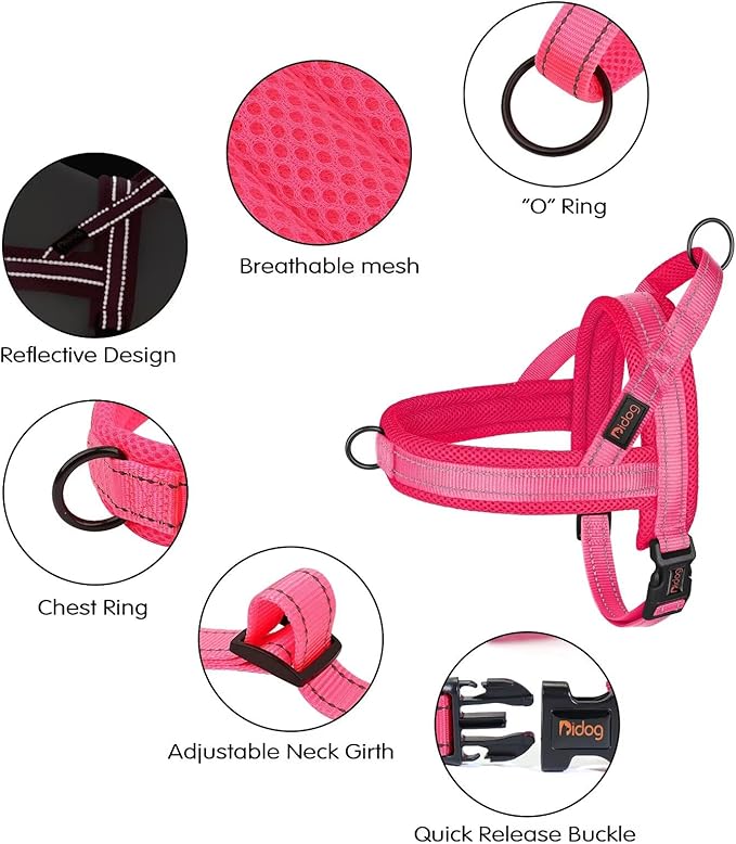 Didog No Pull Dog Harness with Soft Mesh Padded,Reflective & Quick Fit Light Weight Dog Strap Vest Harness,Easy for Walking Training (L:Chest 26-32", Pink)
