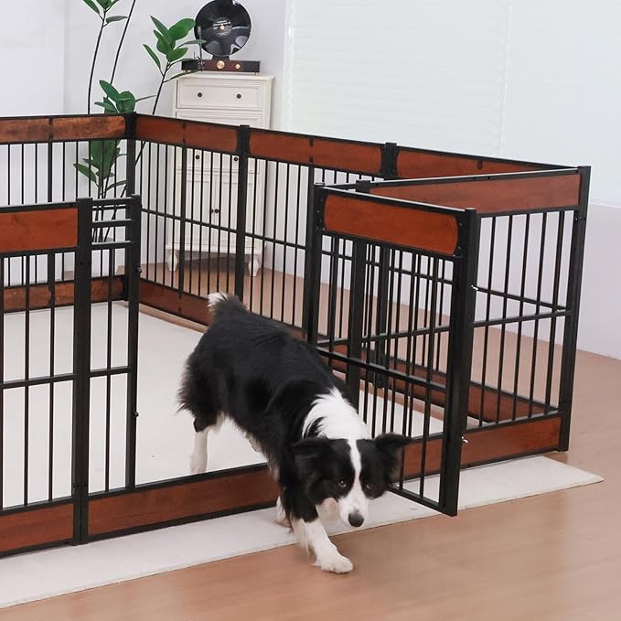 Dog Playpen, 31.5" Height Dog Pen Indoor, Heavy Duty, Safe and Sturdy, Furniture Style Puppy Pen (12 Panels (31.5" High), Mahogany)