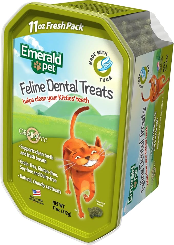 Feline Dental Treats — Tasty and Crunchy Cat Dental Treats Grain Free — Natural Dental Treats to Clean Cat Teeth, Freshen Cat Breath, and Reduce Plaque and Tartar Buildup — Tuna Treats, 11 oz