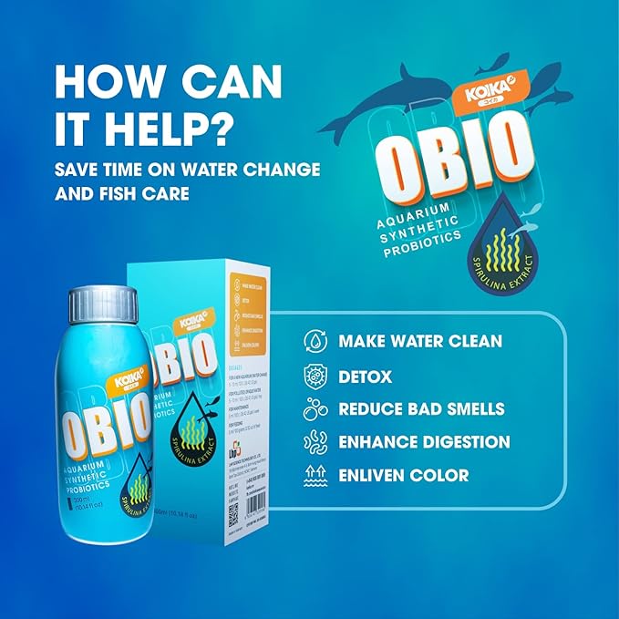 KOIKA OBIO Aquarium Water Treatment, Quick Effect (After 8-10 Hours), Improvement of Digestion and Immune Systems, Enhance Growth of Fish & Shrimp (Liquid, 300ml (10.14 fl oz))