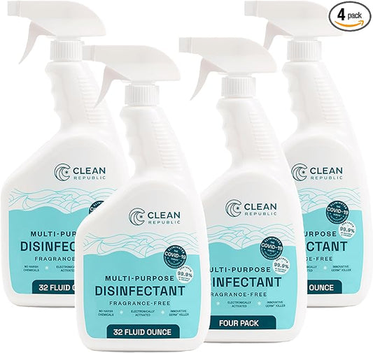 Clean Republic Multi-Purpose Disinfectant, Cleaning Spray, 32 Fluid Ounce Bottle, 4-Pack