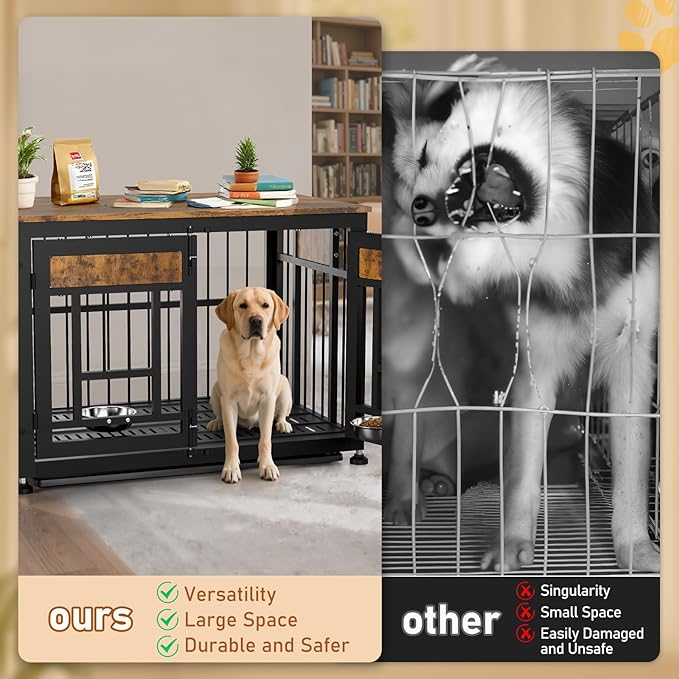 48 Inch Heavy Duty Dog Crate Furniture for Large Dogs, Decorative Pet House End Table, Extra Large Wooden Cage Kennel Furniture Indoor