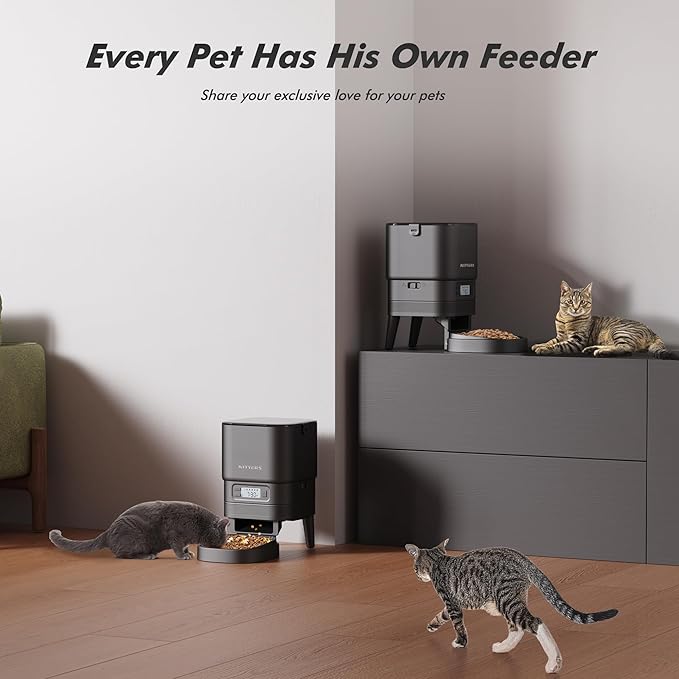 Automatic Cat Feeder - Nityers 4L Timed Cat Dry Food Dispenser, Programmable Portion Size,1-6 Meals Per Day, Dual Power Supply, Detachable Washable, Auto Pet Feeder for Cats and Small Dogs