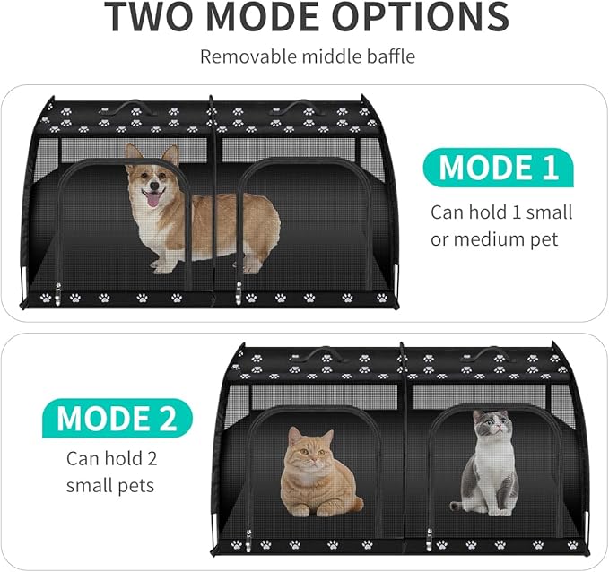 Double Cat Car Travel Carrier, Twin Compartment Show House Cat Cage/Condo，Portable Pet Crate for 2 Cats Travel Double Dog Crate Set for Long Distance Travel