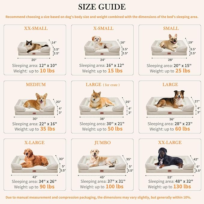 Comfort Expression XL Dog Beds for Extra Large Dogs, Waterproof Orthopedic Dog Bed with Bolster, Washable Pet Sofa Couch with Removable Cover & Non-Slip Bottom(X-Large,Beige)