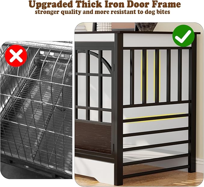 COZPAW 52 Inch Dog Crate Furniture, Extra Large Dog Kennel Indoor for XLarge Breed, Heavy Duty Dog Cage with Double Elegant Arched Doors, Decorate as TV Stand & End Table - White Brown