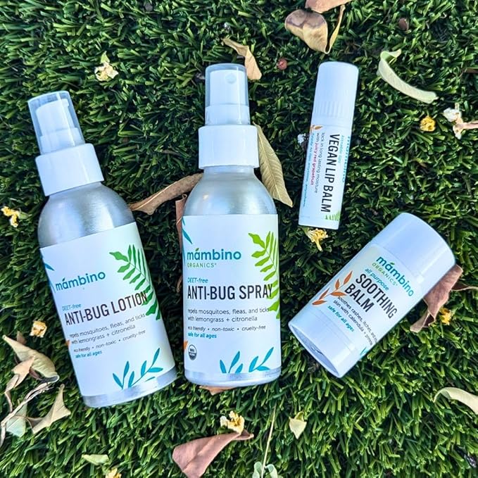 Anti-Bug Spray DEET-Free – Organic, All-Natural Bug Spray Travel Size with Essential Oils – Non-Toxic, Reef Safe, Face-Safe Bug Repellent for Babies, Kids, Adults by Mambino Organics, 2.7oz 3-Pack