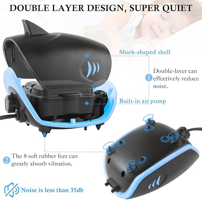 HITOP 3W 6W Silent Aquarium Air Pump -80GPH/160GPH Large Air Volume Fish Aerator, Adjustable Oxygen Pump for Fish Tank up to 300 Gallon