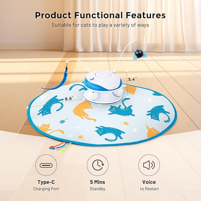 Interactive Cat Toy for Indoor Cats - 5 in 1 Cat Laser Toy Automtaic, Rechargble Motion Activated Hide and Seek Toy with Moving Feather, Tarck Balls and Chirping for Bored Kitten Exercise