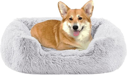 Best Friends by Sheri Shag Lounge Bed Calming Faux Fur Dog Bed, Frost, Medium, 30" x 20"