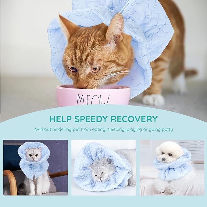 Cat Recovery Collar, Soft Adjustable Cat Cone Alternative, Lightweight Waterproof Fasteners Collars for Cats Kittens Puppies, After Surgery Stop Licking and Daily Use (Light Blue, M(Neck 7.9"-13.8"))