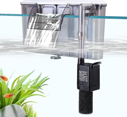 AQQA Quiet 30-50 Gallon Fish Tank Filters - Auto Start Hang on Back Aquarium Filter, Adjustable Flow, Deodorization Decontamination Filter System AQ168 (8W 200GPH)