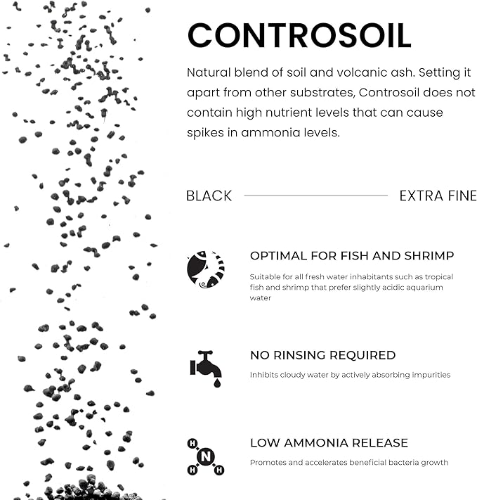 Ultum Nature Systems Controsoil - Freshwater Aqua Soil Substrate for Fish, Shrimp, Live Plant Propagation and Aquascaping - 6.8pH Low Ammonia, Volcanic Ash - Black, Extra Fine (1 Liter | 2LB)