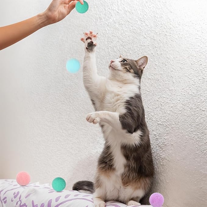 50 Pcs Cat Toy Balls 1.2-inch Colorful Cat Pom Pom Balls Soft Interactive Kitten Ball Cats Exercise Toys Fuzzy Kitten Interactive Playing Quiet Toy for Cats Pet