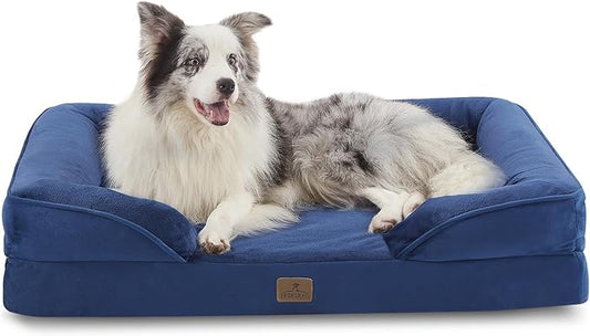 Bedfolks Orthopedic Dog Bed, Big Waterproof Dog Sofa Bed for Large Dogs, Egg Foam Pet Couch Bed with Removable Washable Cover and Nonslip Bottom, Navy Blue