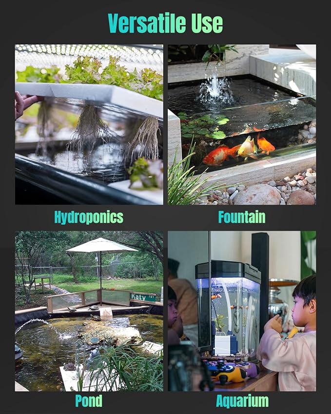 Pawfly 210 GPH Fountain Pump, 15 W Submersible Water Pump with 5.2 ft. High Lift and 4 Nozzles, Quiet Water Fountain Pump for Aquarium Fish Tank Waterfall Pond & Hydroponics