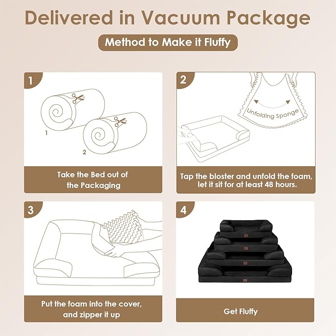 EHEYCIGA Orthopedic XL Dog Beds, Waterproof Memory Foam Dog Bed for Extra Large Dogs, Non-Slip Bottom and Egg-Crate Foam Big Pet Couch Bed with Washable Removable Cover, Black