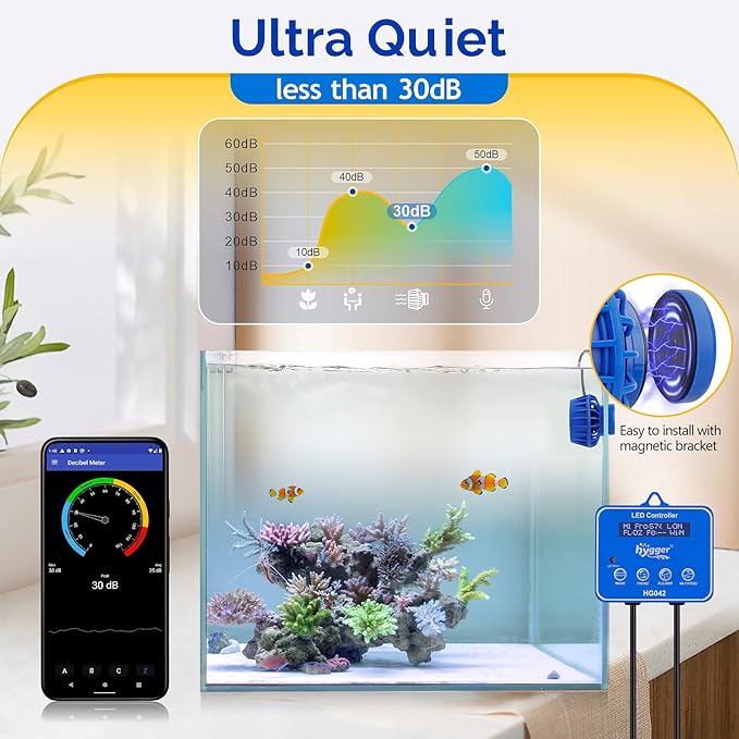 hygger Freshwater Saltwater Aquarium Wave Maker with Controller, Adjustable Flow Magnetic DC 24V Powerhead Circulation Pump 6 Wave Modes for 75-220 Gallon Coral Reef Tank 3400gph