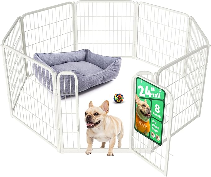 FXW Homeplus Unleashed Indoor Dog Playpen - Stress-Free and Safe Play, Heavy Duty 24 Inch 8 Wire Panels Dog Pen for Puppy and Small Dogs, White│Patented