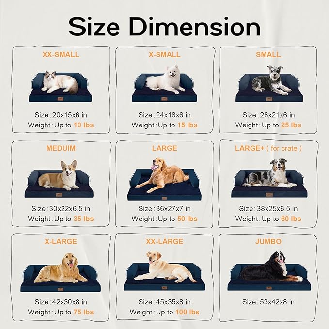 Dog Bed Medium Size Dog-Orthopedic Waterproof Bed for Dogs,Foam Couch Sofa with Washable Removable Cover & Non-Slip Bottom-Navy Blue