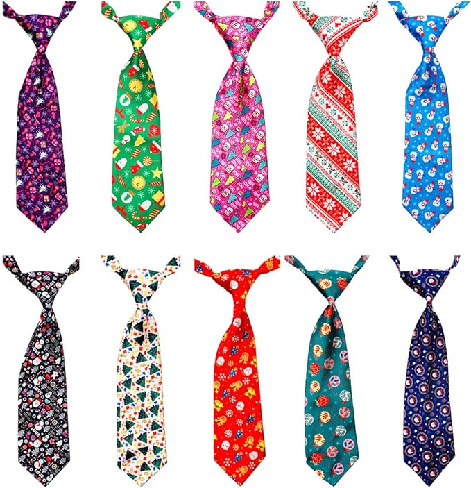 PET SHOW 10pcs Christmas Medium Dog Ties Neckties for Large Dogs Adjustable Holiday Grooming Accessories Neck Ties Bowties Girl Boy Festival Costumes Puppies Cats Photography Party Gift Favor