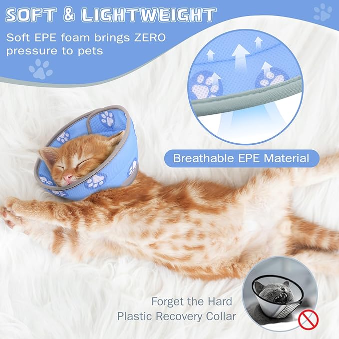 Cat Cone Collar Soft to Stop Licking After Surgery Cat Recovery Collar for Small Large Cats Adjustable Elizabethan Collar
