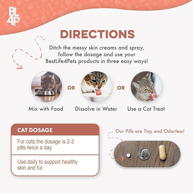 Cat Itchy Skin Relief & Hair Loss Treatment, Holistic Allergy Relief for Cats Calms Dry Skin, Dandruff & Reduces Licking, Scratching, Patchy, Matted and Shedding Fur, 400 Easy to Use Pills