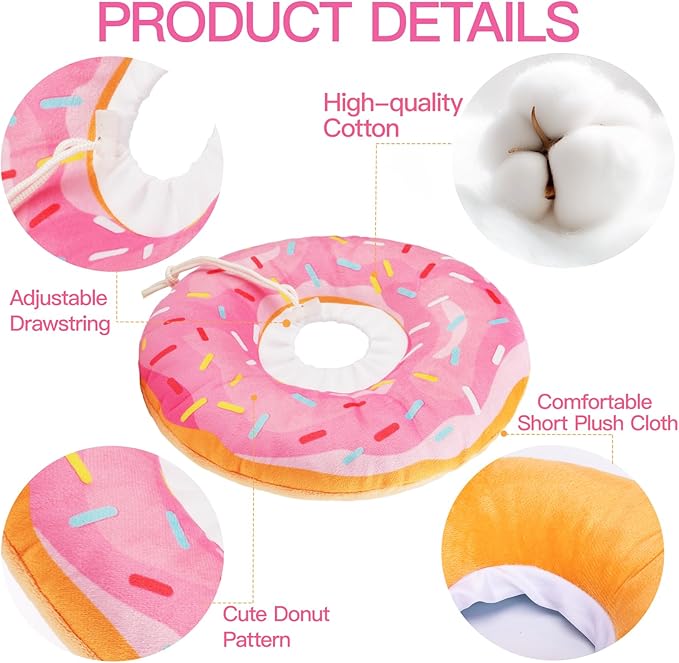 Cat Cone Collar Soft, Cute Cat Donut Collar After Surgery, Adjustable Kitten Recovery Cones to Stop Licking, Lightweight Neck Elizabethan Collars for Cats Kittens (Pink, Small)