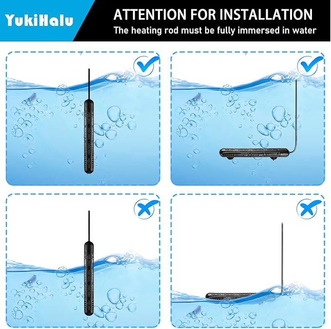 YukiHalu Aquarium Heater 50/100/200/300/500W with Protective Case, Fish Tank Heater, Temperature Adjustable, External Temperature Controller, LED Display, Used for 10/20/40/75/120 Gallons (200W)