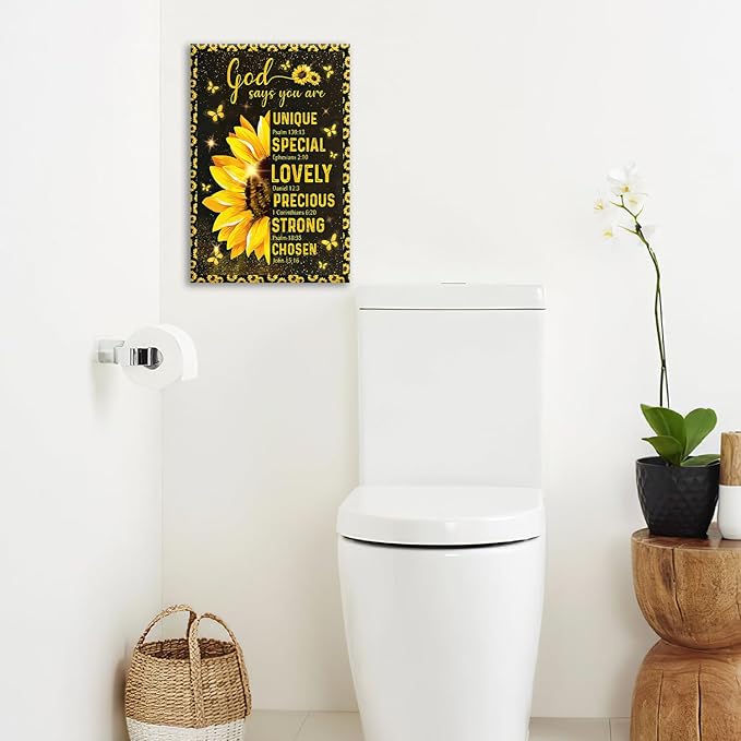 Christian Sunflower Bathroom Pictures Wall Art, Bible Verse Bathroom Wall Decor for Bedroom Office Wall Decorations for Bathroom Living Room Painting Artwork Modern Poster Prints 24"L x 16"W