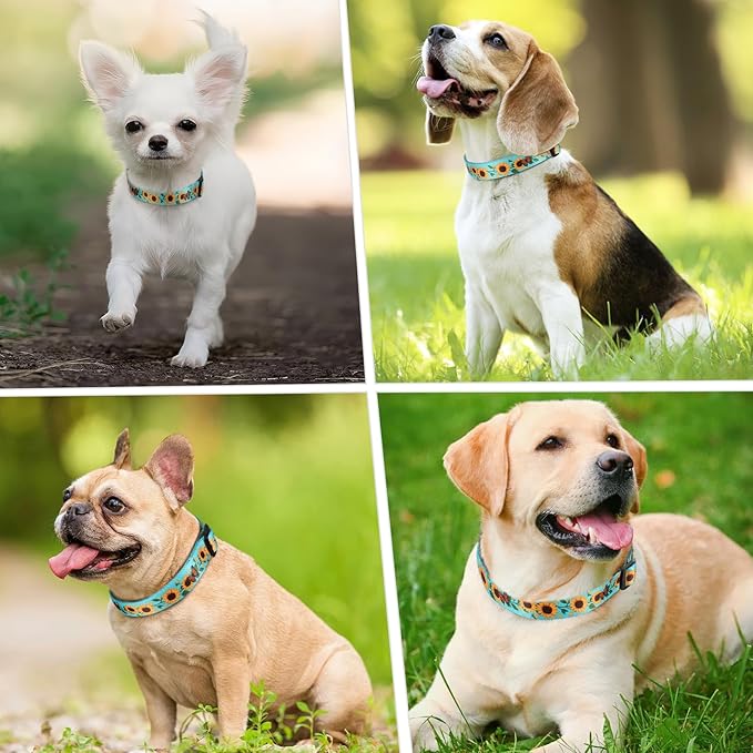 HEELE Dog Collar, Adjustable Soft Dog Collar for Small Medium Large Dogs,Sunflower Floral Patterned Puppy Collars with Quick Release Buckle Sunflower Green L Length 15.94''-25.59'