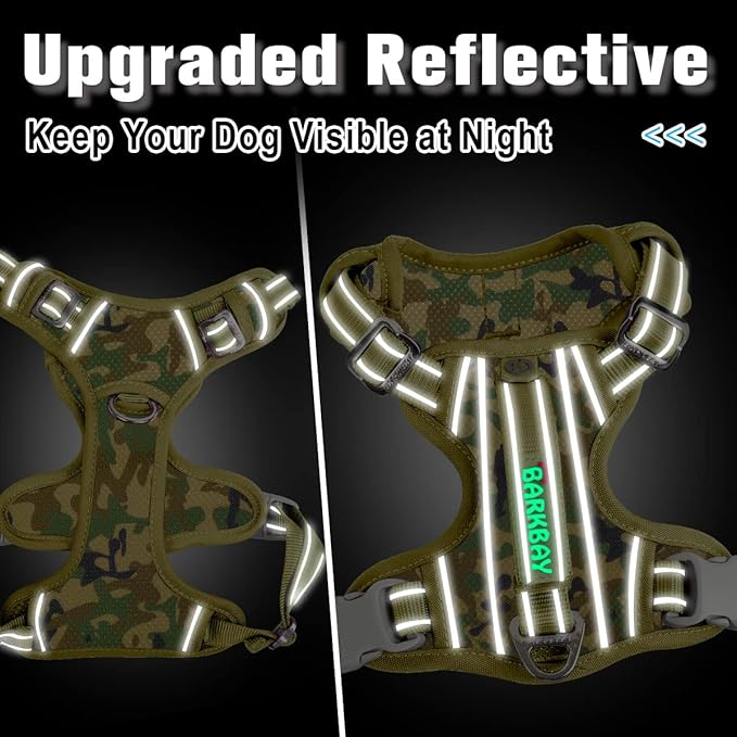 BARKBAY Dog Harness No Pull with ID Tag Pocket - Heavy Duty, Reflective, Easy Control for Large Dogs(Camo,L)
