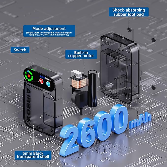 Live Bait Aerator,Ultra-Long Battery Life,Rechargeable Aquarium Air Pump 3w/24GPH(2600mAh Single Hole) IPX4 Magnetic Charging Design,Suitable for Fishing Enthusiasts,with Hose and Stone