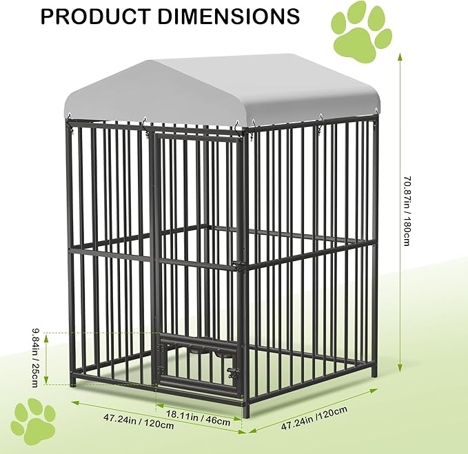 4x4x6 FT Outdoor Dog Kennel,Heavy-Duty Enclosures Outside with UV-Resistant Waterproof Roof Cover and Lock,for Medium and Large Dogs,Easy Assembly